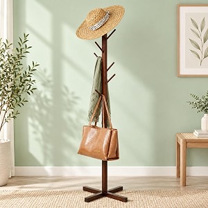naayaab craft bamboo clothes hanging stand with 8 hooks cloth stand for bedroom coat hanger stand for clothes coats hats bags amp handbags 50 x 50 x 151 cm dark brown