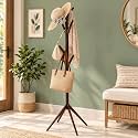 Naayaab Craft Bamboo Coat Hanger Stand with 8 Hooks, Freestanding Cloth Stand for Bedroom, Clothes, Coats, Hats, Scarves and Handbags, 45 x 45 x 175 cm, Dark Brown