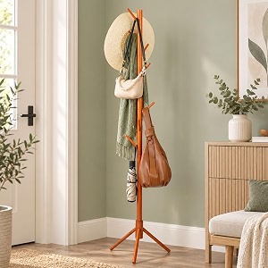 naayaab craft bamboo clothes hanging stand with 7 hooks cloth stand for bedroom coat hanger stand for clothes coats hats scarves bags amp handbags tan