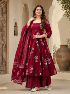 NabubaFashion Printed Anarkali Kurta Bottom Dupatta