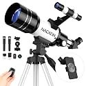 NACATIN Telescope, 70mm Aperture 400mm AZ Mount Refractor Telescope for Outdoor Enthusiasts, with Carrying Case, Tripod, Phone Adapter & Wireless Remote – White