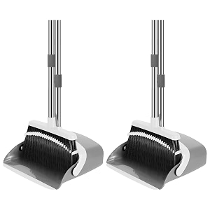 nacena broom and dustpan set 52-in long adjustable handle broom dustpan combo with dustpan teeth to automatically clean hair suitable for home kitchen office hall floor greyampwhite 2 pack