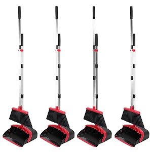 nacena broom and dustpan set 52-in long adjustable handle broom dustpan combo with dustpan teeth to automatically clean hair suitable for home kitchen office hall floor blackampred 4 pack