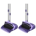 NACENA Broom and Dustpan Set, 52-in Long Adjustable Handle Broom Dustpan Combo with Dust pan Teeth to Automatically Clean Hair Suitable for Home Kitchen Office Hall Floor (Purple), 2 Pack