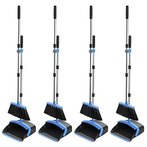 broom and dustpan set 52-in long adjustable handle broom dustpan combo with dust pan teeth to automatically clean hair suitable for home kitchen office hall floor blackampblue 4 pack