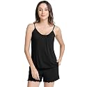 NACHILA Women's Bamboo Viscose Pajama Shorts Sets-Cooling V Neck Cami Sleepwear, Soft Summer Camisoles Pjs Set with Pocket