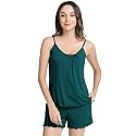 NACHILA Women's Bamboo Viscose Pajama Shorts Sets-Cooling V Neck Cami Sleepwear, Soft Summer Camisoles Pjs Set with Pocket