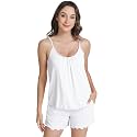 NACHILA Women's Bamboo Viscose Pajama Shorts Sets-Cooling V Neck Cami Sleepwear, Soft Summer Camisoles Pjs Set with Pocket