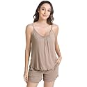 NACHILA Women's Bamboo Viscose Pajama Shorts Sets-Cooling V Neck Cami Sleepwear, Soft Summer Camisoles Pjs Set with Pocket