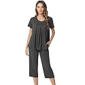 NACHILA Womens Pajamas Bamboo Viscose Pajama Set Capri Tagless Sleepwear