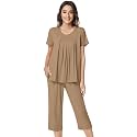 NACHILA Womens Pajamas Bamboo Viscose Pajama Set Capri Tagless Sleepwear