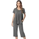 NACHILA Womens Pajamas Bamboo Viscose Pajama Set Capri Tagless Sleepwear