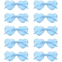 NACHLYNN 10 Pairs Heart Sunglasses Women Rimless Heart Shaped Sunglasses Candy Color Glasses for Costumes Cosplay (Light Blue)