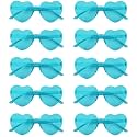 NACHLYNN 10 Pairs Heart Sunglasses Women Rimless Heart Shaped Sunglasses Candy Color Glasses for Costumes Cosplay (Lake Blue)