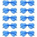 NACHLYNN 10 Pairs Heart Sunglasses Women Rimless Heart Shaped Sunglasses Candy Color Glasses for Costumes Cosplay (Blue)