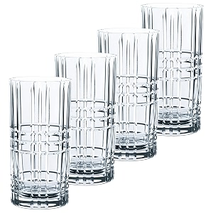 nachtmann square collection crystal 6-inch long drink set of 4 clear glass for cocktails or drinking water beverages15-ounce capacity dishwasher safe imported from germany