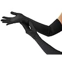 Nackiy Satin Black Gloves for Women, Long Elbow Length Opera Dress Gloves