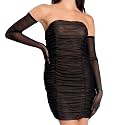 Nackiy Satin Black Gloves for Women, Long Elbow Length Opera Dress Gloves