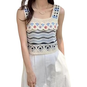 NAIADES Womens Handmade Crochet Crop Top Sleeveless