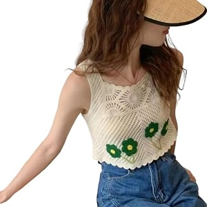 NAIADES Womens Handmade Crochet Crop Top Sleeveless