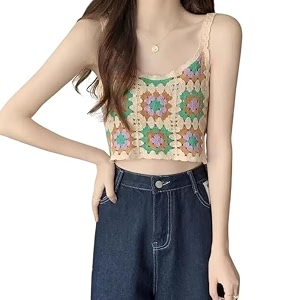 NAIADES Womens Handmade Crochet Crop Top Sleeveless