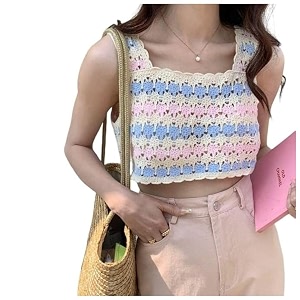 NAIADES Womens Handmade Crochet Crop Top Sleeveless