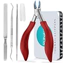Nail Clipper Set for Adult Ingrown Toenails, RONAVO Heavy Duty Toe Nail Clippers Seniors Thick Nails Long Handle, Large Toenail Clippers for Ingrown Nails 4Pcs（Red）