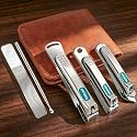 Nail Clippers Set (5 Pack), Including 1 Stainless Steel Nail Clipper, 1 Angled Toenail Clipper, 1 Large Fingernail Clipper, 1 Nano Nail File, and 1 Ear Pick; Suitable Nail Clippers for Men, Women