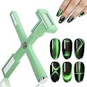 Nail Magnet Set, Upgraded 5 in 1 Multi-Function Nail Magnet Pens with Silicone Protective Case, Magnetic Nail Polish Magnet Wand for Nails Cat Eye Nail Design Tools Nail Art Accessories(Green)