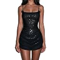 Naileksi Women Spaghetti Strap Glitter Mesh Bodycon
