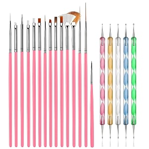 nailwind 20 pcs nail art brushes nail art design painting and drawing uv polish brush tool kit 15 pcs nail art brushes kit with 5 pcs nail dotting pens multicolored