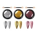 NAILWIND 3 Colors Chrome Nail Powder Set, Glitter Metallic Mirror Effect for Nails Art Design 3D Holographic Silver Rose Gold Pigment Powder