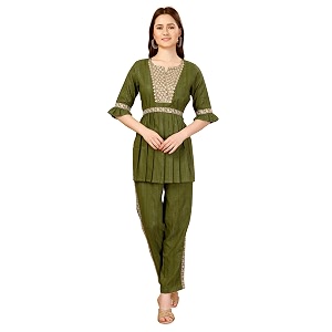 nainvish polyester co-ords  ethnic co ord set  casual wear pant top set  fancy co-ord set  full pair set  women embroidered co-ord set  women top amp pant  co-ord sets for women