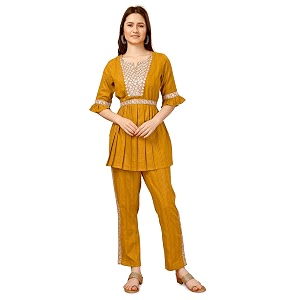 nainvish polyester co-ords  ethnic co ord set  casual wear pant top set  fancy co-ord set  full pair set  women embroidered co-ord set  women top amp pant  co-ord sets for women