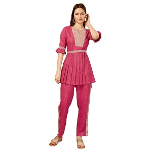 nainvish polyester co-ords  ethnic co ord set  casual wear pant top set  fancy co-ord set  full pair set  women embroidered co-ord set  women top amp pant  co-ord sets for women