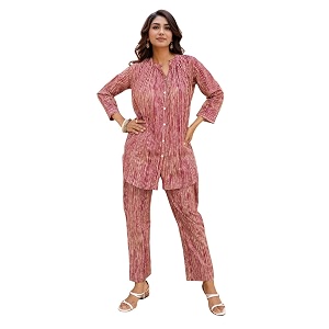 nainvish women39s floral straight rayon blend mandarin collar co-ord set sd858_kb_pink