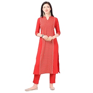 NAINVISH Women Red Crepe Straight Kurti with