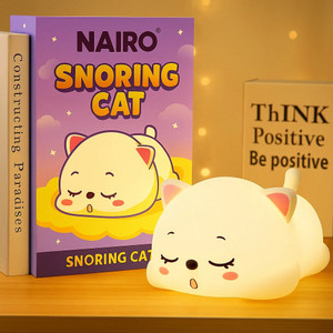 nairo cute snoring cat light  touch sensor  mood lamp for kids  bedroom night lamp 7 cm yellow