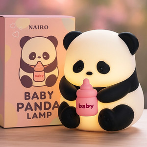 nairo panda night lamp  soft silicone body bpa-free tap control cute nursery light night lamp