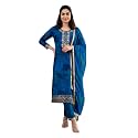 Naixa Women39s Blue Viscose Silk Embroidered Printed