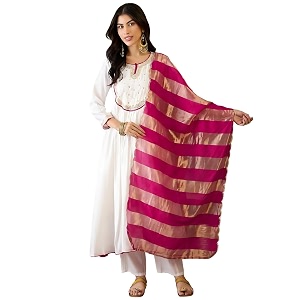 Naixa Womens Chanderi Embroidered Flared Kurta with