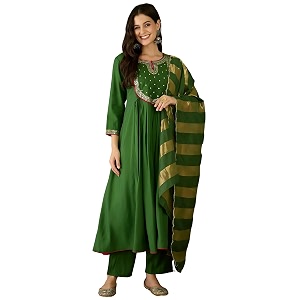 Naixa Womens Chanderi Embroidered Flared Kurta with