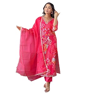 Naixa Womens Chanderi Embroidered Straight Kurta with