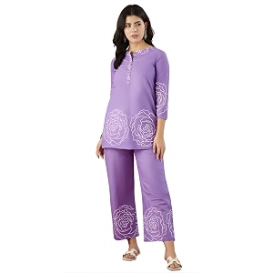 Naixa Womens Lavender Cotton Printed Straight Kurta