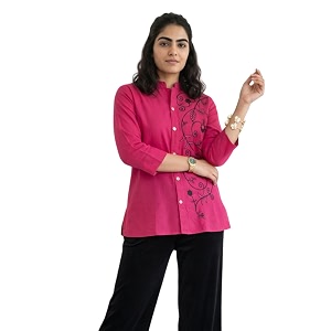 Naixa Womens Pink Cotton Printed Straight Kurta