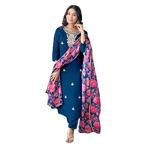 Naixa Womens Rayon Embroidered and Printed Straight