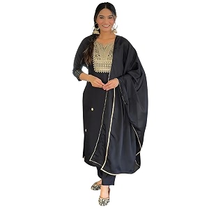 Naixa Womens Rayon Slub Embroidered Straight Kurta