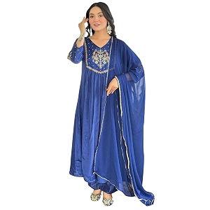 Naixa Womens Silk Chiffon Embroidered A-Line Kurta
