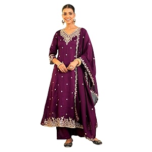 Naixa Womens Vichitra Silk Embroidered A-Line Kurta
