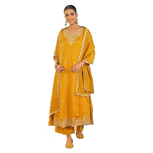 Naixa Womens Vichitra Silk Embroidered A-Line Kurta